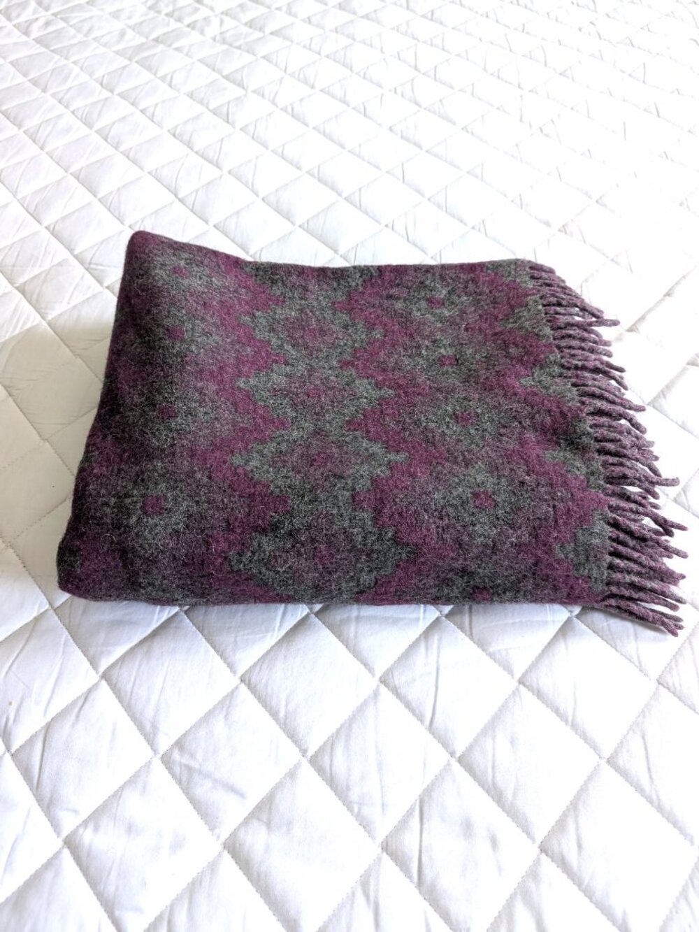 NEW Alpaca Superfine Wool Purple Gray Fringed Throw Blanket 50" x 59" (127x149)